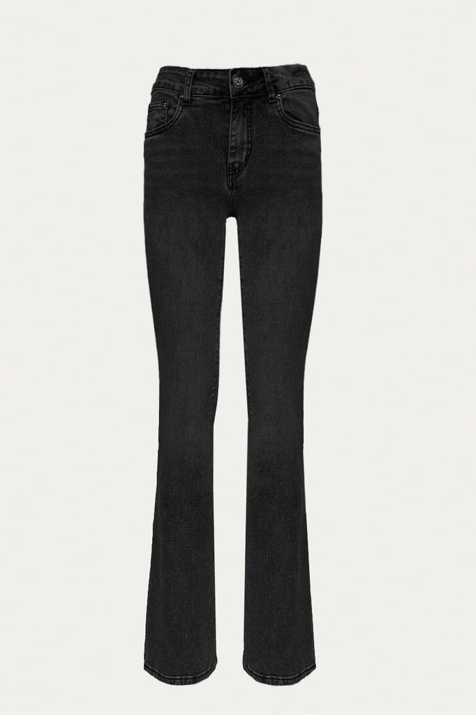 jeans a vita alta grigio scuro stretch gamba aderente e fondo leggermente a zampa modello Nevada di Celeste Pisenti