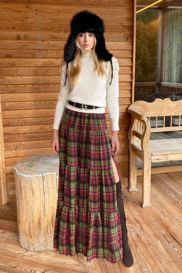 Cortina Long Skirt - Tartan Brown